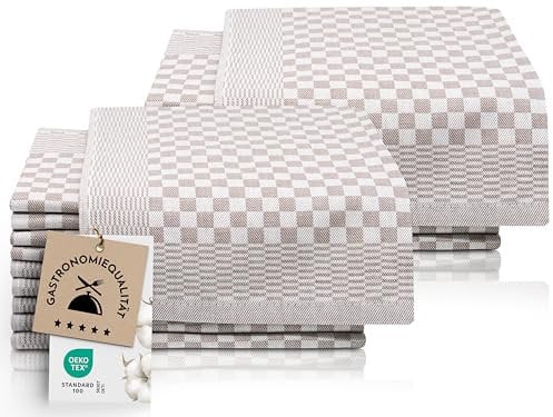 ZOLLNER 20er Set Geschirrtücher Baumwolle in 46x70 cm - super saugstarke und robuste Küchentücher – waschbar bis 60°C – in braun kariert - Gastronomiequalität - Oeko Tex® Zertifiziert