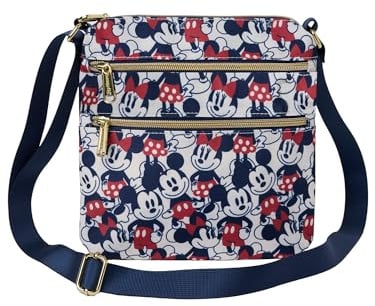 Loungefly x Mickey and Minnie Mouse Navy Nylon Crossbody Purse, Cream