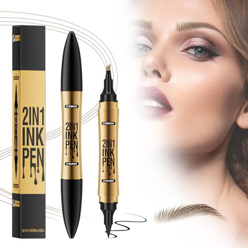 2-in-1 Microblading Augenbrauenstift, Kaluofan Augenbrauenstift Härchenzeichnung, Doppelkopf Augenbrauen- und Eyeliner, Augenbrauenstift Wasserfest & Wischfest für Natürliches (Hellbraun)