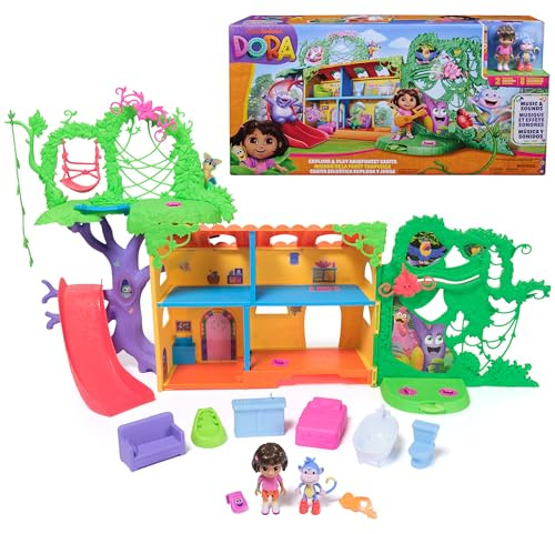 Dora, Explore & Play Rainforest Casita Playset, Dora and Boots Figures, Doll's house Furniture, Bilingual Phrases, Kids Toys for Girls and Boys Ages 3 and Up