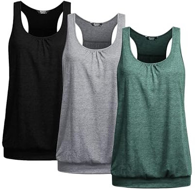 PINSPARK 1 or 3er Pack Damen Sport Tank Tops Atmungsaktives Racerback Yoga Shirts Laufen Fitness Ärmelloses Oberteile Sporttop Schwarz Hellgrau Flaschengrün S