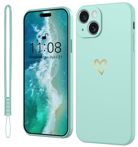 Mitetabo Hülle für iPhone 15 Handyhülle Gold Liebesher Silikon,Case Mädchen Weich Slim Stoßfest Kratzfeste Süßes Gold Love Schutzhülle für iPhone 15 6.1 Mint Grün