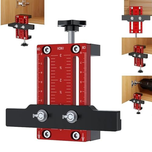 Cabinet Door Installation Positioner,Aluminum Alloy Cabinet Hardware Jig,Door Hinge jig,Adjustable Cabinet Door Installation Tools,Cabinet Door Mount Locator for Woodworking (Red-1pcs)