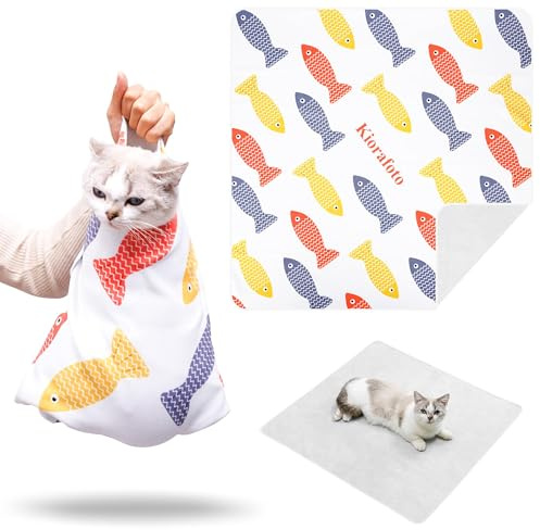 27.5 Large Cat Grooming Wrap, Self Adherent Fabric Swaddle Burrito Wrap | for Adult Cat & Small Dog, Anti-Scratch Blanket, Nail Trimming, Ear Cleaning, Teeth Brushing