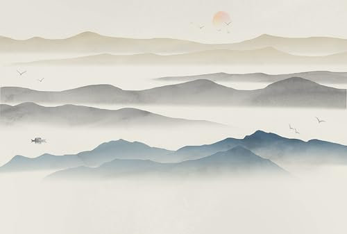 Papier Peint Panoramique 270X400 Montagnes Grises Et Bleues Intissé Poster Mural Xxl Peint Chambre,Adulte Fresque Murale Papier,Art Papier Peint Décoration Murale Salon Chambre