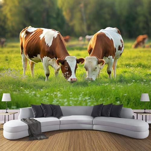 Tiere Fototapete Felder Kühe Tapete, Fototapeten 450X315Cm (B×H) Für Wohnzimmer Schlafzimmer Flur Seidenstoff Tapete Wandtapete, Moderne Wand Tapete Motivtapeten
