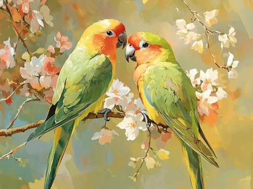 Peinture Numero Adulte Perroquet, fleur Peinture par Numero Adulte avec Cadre 90X120CM Toile, Bricolage Loisirs Créatifs Enfant Débutant, avec Peintures et 3 Pinceaux pour Decoration Chambre Maison