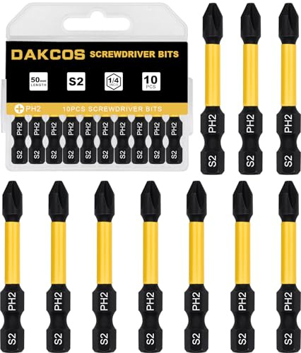 DAKCOS PH2 Torx Bit, Impact Driver Bits, 1/4 Screwdriver Bit Sets, 10PCS Premium S2 Alloy Steel Bits, 50mm Long