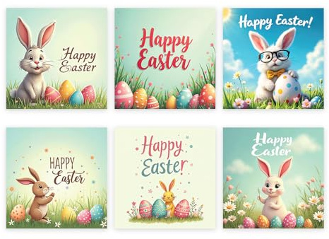 Papa Prints 30 x Packs of Easter Cards (100 x 100 mm) Greeting Cards Multipack Happy Easter Cards for Kids with Envelopes