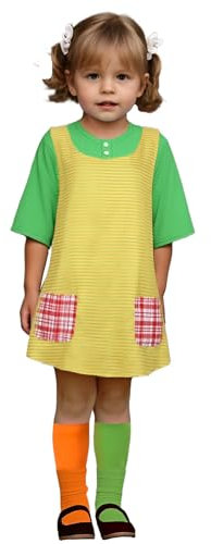 Langstrumpf Kostüm Set für Mädchen - Pippi Kleid, Schürze & Orange Grün Strümpfe, Kinder Buch Charakter Pippi Kostüm für Halloween Welttag Dress Up