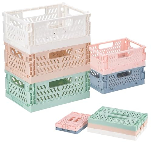 5 Stück Klappbarer Korb Plastik, Minikisten Bunt 20x15x9cm, Schublade | Klappkiste Plastik Klappkorb 15x10x5.8cm, Tragbar Aufbewahrunskisten Bunt, für Zuhause, Büro, Schule, Kleiderschrank,