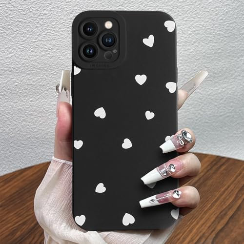 POTOK Handyhülle für iPhone 12 Pro Max Schwarz mit Kameraschutz, Herzen Muster Frauen Mädchen Aesthetic Handyhülle, Kratzfeste Schutzhülle für iPhone 12 Pro Max