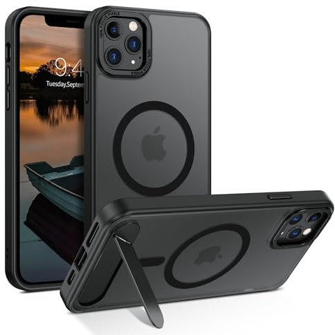 YINLAI for iPhone 11 Pro Max Case Magnetic with Foldable Kickstand Compatible with Magsafe Translucent iPhone 11 Pro Max Phone Cover Slim Protective Stand Cover for iPhone 11 Pro Max 6.5, Black