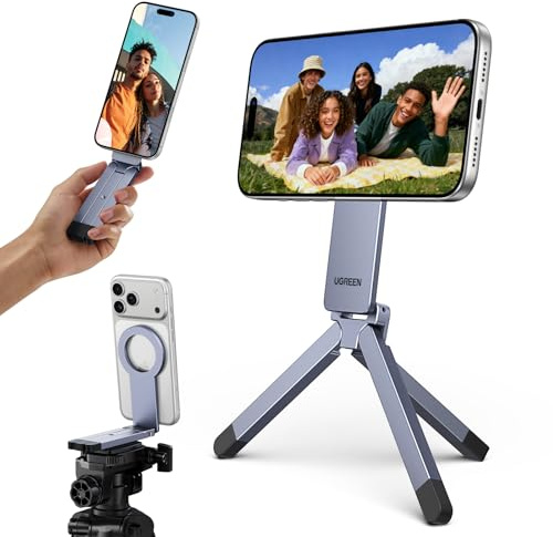 UGREEN Magnetic Phone Stand Magsafe Holder, Phone Tripod for Fliming | Portable Pocket Foldable Selfie Stick with 1/4 screw thread Compatible with iPhone 17 Pro Max Air 16 15 14 13 12