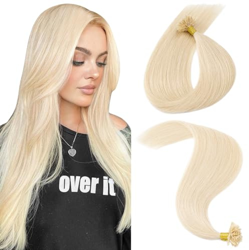 MY-LADY U Tip Hair Extensions Real Human Hair Straight 14 Inch Pre Bonded Hair Extensions Natural & Silky #60 Platinum Blonde 20g