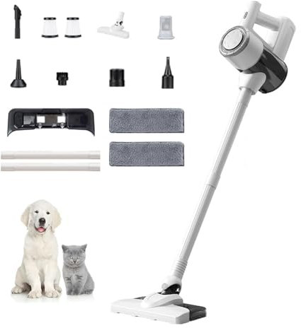 MeLtor Aspira E Lava Pavimenti Casa 5 in 1 Portatile, 400ml Serbatoio, Scopa a Vapore Senza Fili Leggero Versatile Aspirapolvere Potente per Pulizia Domestica/Capelli/Polvere/Lavapavimenti,White