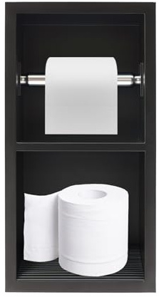 Wiyuer Duschnische Douche murale en niche avec support pour papier toilette, niche murale intégrée en acier inoxydable, 18 x 10,2 x 34 cm, étagère de douche pour salle de bain, cuisine (noir)