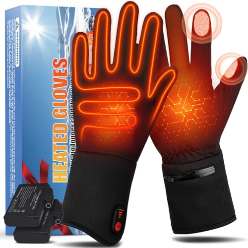Electric Heated Gloves for Men and Women, Lightweight Thermal Gloves with Touchscreen Capability, 3-Level Heat Control Heated Gloves, 2200mAh Rechargeable Batteries, Ideal for Hiking, and Riding, L
