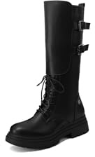 QUEEN HELENA Anfibi Stivali Alti Donna X33-58 (Nero Pu, Taglia unica, Sistema Taglie Calzature EU, Adulto, Donna, Numero, Media, 38)