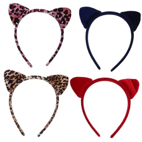 VINTORKY 4 Stück Katzenohr Stirnband Leopard Design Flauschiges Haarband Mit Ohr Accessoires Universell Für Damen Und Kinder Party Und Halloween Kopfschmuck