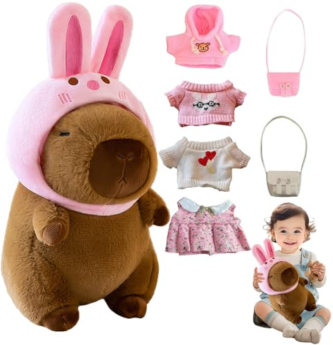 Lotvic Capybara Kuscheltier mit Kleidung und Accessoires, 23cm | Capybara Plüschtier, Niedlichen Wasserschwein Kuscheltier, Simulation Tier Capybara Puppen für Home Deko Kinder