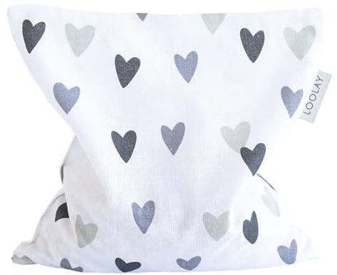 LOOLAY Kirschkernkissen Mikrowelle 20x20 cm – Wärmekissen aus 100% Baumwolle – Kirschkern Kissen Ideal bei Muskelverspannungen oder Menstruationsbeschwerden (herz grau)