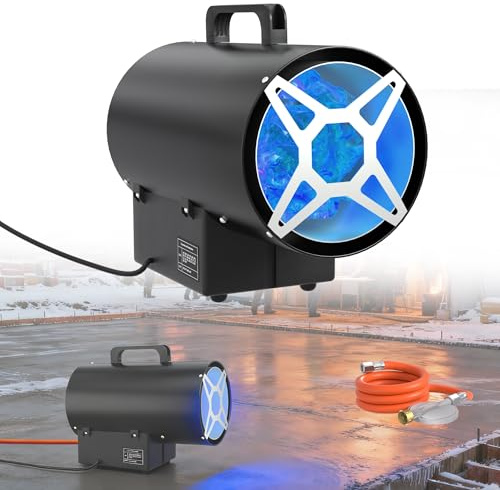 HENGMEI Gasheizstrahler Gasheizgebläse, Bauheizer Gasheizgerät,10KW | Gas Heizgerät aus Edelstahlmit Tragegriff, Gasschlauch & Druckregler, Überhitzungsschutz, für Werkstätten Baustellen