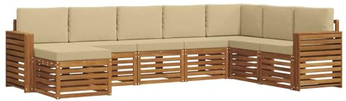 vidaXL Sofagarnituren 8 pcs Natur und Beige Massivholz Akazie, Garten-Sofa, modernes Ecksofa, robuster Outdoor-Möbel für Terrasse und Lounge, Bequeme Sitzgarnitur