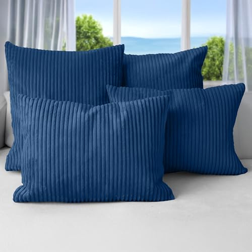 Amilian Dekokissen 4er Set mit Füllung – Sofakissen Set 2x 45x45 cm & 2x 35x45 cm – Weiche Zierkissen, Couchkissen für Sofa - Mitternachtsblau