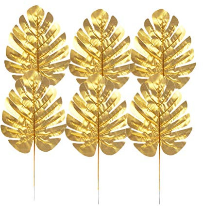Amosfun Foglie Tropicali Piante Palma Oro Finte Decorative Artificiali per Decorazione Hawaii Festa di Matrimonio 10pcs