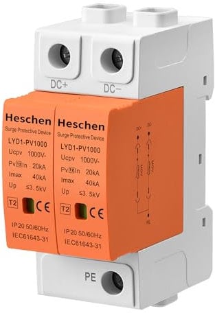 Heschen Überspannungsschutzgerät für PV, LYD1-PV1000, 2P 1000VDC 20KA, 35mm DIN-Schienenmontage (1)
