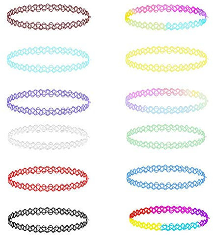 12PC Choker Halskette Set Henna Tattoo Stretch Elastic Jewelry Frauen Mädchen Geschenk (Multi)