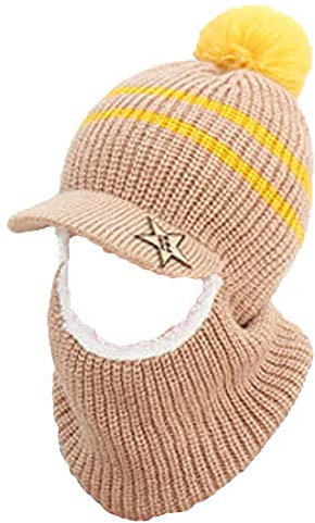 ZuoChen Wintermütze, Schal für Kinder, Jungen, Mädchen, warm, gestrickt, Kapuze, Schal, Beanie, Mütze, Kaffee, Kaffee, Einheitsgröße