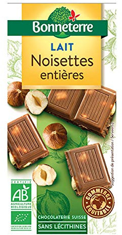 Bonneterre - Tablette Chocolat Lait Noisettes Entières 100G - Vendu par unité