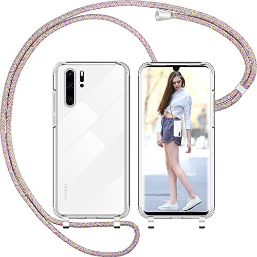 Nupcknn Handykette Hülle für Huawei P30 Pro Hülle TPU Bumper+PC Back Necklace(abnehmbar) Transparent Hülle mit Kordel zum Umhängen Handy Schutzhülle mit Band (Regenbogen, 6.47”)