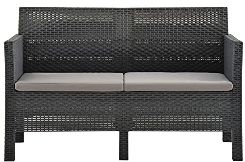 Susany Gartensofa 2-Sitzer mit Kissen Lounge Sofa Gartenmöbel Gartenbank Bank Rattansofa Balkon Terrasse Garten Anthrazit PP