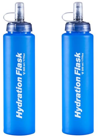 Azarxis Flasque Running 500 ml Gourde Sport Bouteille d'eau Souple pour Sac Hydratation Randonnée Vélo Cyclisme (02 Bleu - 500ml - 2 Pièces)