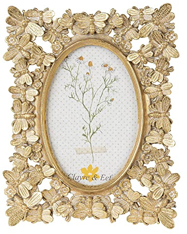 Clayre & Eef Bilderrahmen Fotorahmen Bienen gold 10x 15cm Landhaus