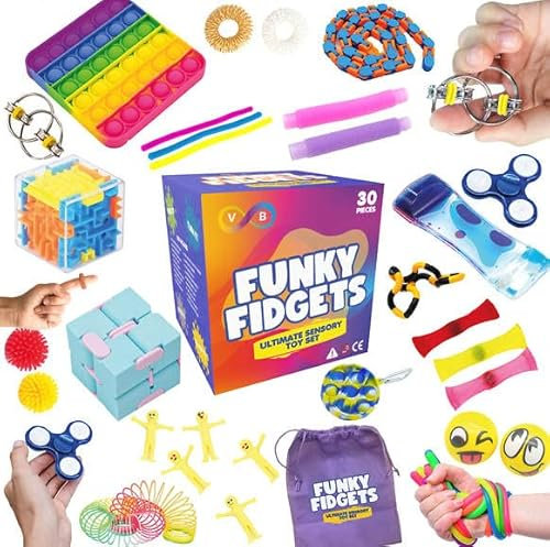 V B 2022 Upgraded 30 pcs Fidget Toys Pack - Sensory for Autism ADHD Includes Push Pop Bubble Toy, Simple Dimple, Infinity Cube Ideal Stress and Anxiety Relief, Multicolor