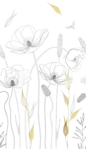 A.S. Création Livingwalls Vliestapete - Minimalistische Tapete Blumen in Schwarz, Senfgelb und Weiß - Wandtapete für verschiedene Räume - Wandbild XXL 2,80 m x 1,59 m