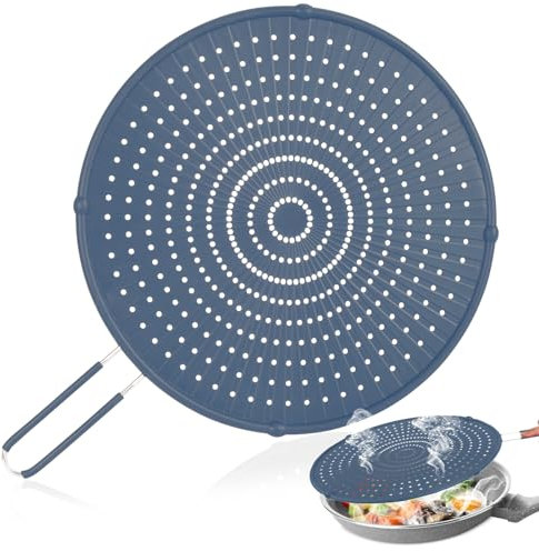 Akicderu Silikon Spritzschutz Pfannen, 33 cm Mehrzweck Pfannen Spritzschutz, Pfannenspritzschutz Universal zum Schutz vor Fettspritzern, Blau
