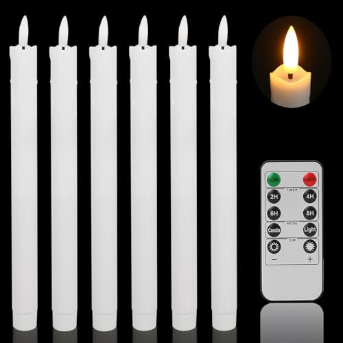 MI CASA Drip Wax Flameless Flickering Taper Candles with Remote Control, Timer, Dimmer, 3D Wick Light Window Candles Battery Operated Pack of 6, Christmas Home Wedding Decor (0.78 X 10.6 Inch)
