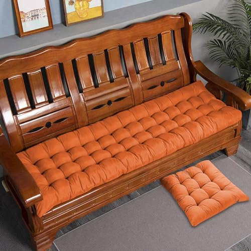 VisLarsc Dickes Baumwoll-Bankkissen, 2-/3-Sitzer, Baumwoll-Sofa-Bank, Sitzkissen, langes Sitzkissen für Zuhause/Garten/Terrasse/Schaukel/Innenbereich (Orange, 150 x 50 cm)