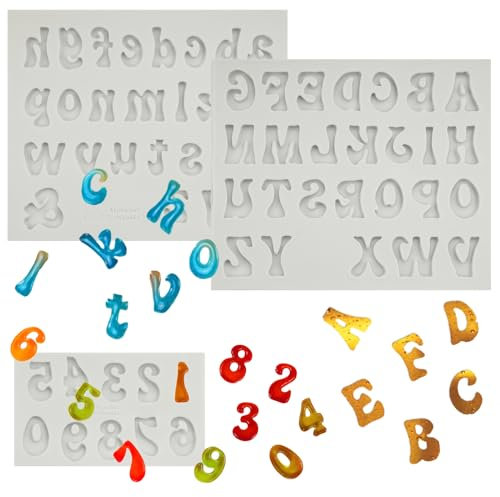 3 PCS Moule En Silicone Lettre Chiffres, Moules à Gâteau 3D En Forme de Lettres de Chocolat, Fondant et Chiffres, Pour Gâteau et Bonbons