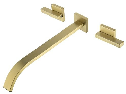 BEIYI Wannenfüller zur Wandmontage, gebürstetes Gold, extra lang, 30 cm, Badewannenarmatur-Set, hoher Durchfluss, 2 Griffe, wandmontierte Badewannenarmaturen, Badewannen Zubehör, BY005TG