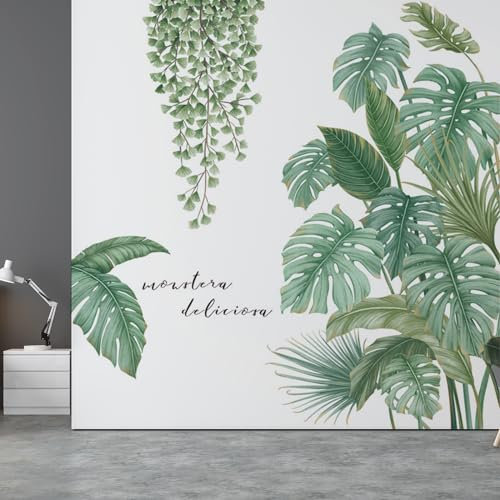KHDULQ 2 Stücke Wandtattoo Pflanzen Tropische Blätter Wandaufkleber Flur Wandsticker Grün Natur Dschungel Schlafzimmer Wandsticker Wohnzimmer Kinderzimmer Deko,für Modern Küche Wall StickersStickers