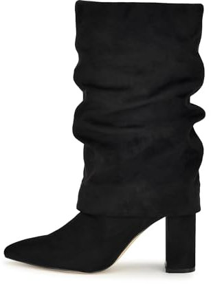 MIRAAZZURRA Stivali da donna in pizzo con tacco largo, a mezza gamba, 8,5 cm, con tacco alto, Nero , 40 EU