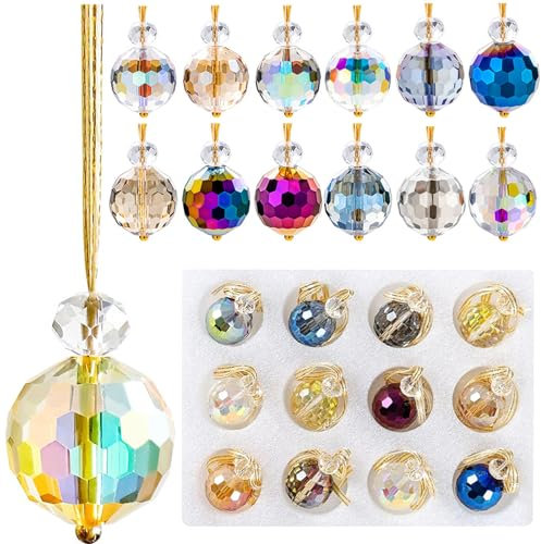Bolas de cristal de Navidad Adornos, 12pcs arco iris de cristal Suncatcher bolas de prisma, 25mm iridiscente Navidad Prisma Mini bola de cristal, adornos de Navidad colgante Suncatcher decoraciones de