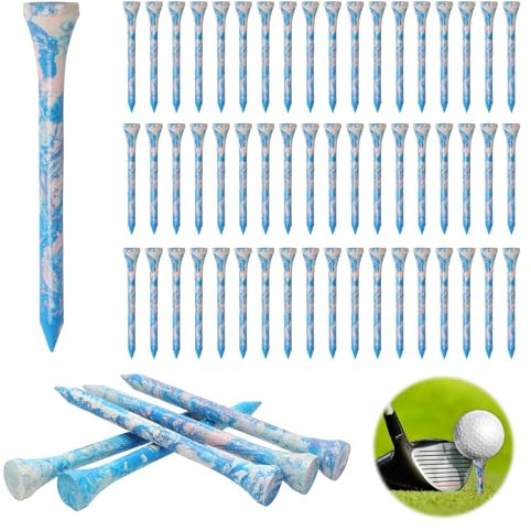 POXIAOER Golf Tees, 60 Stück Bambus Golf Tees für Driver 70mm, 7cm, 2-3/4 inch Golf Tee Golf Zubehör Biologisch abbaubar Nachhaltig, Gebogene Oberseite, geringer Reibungswiderstand (Style A)