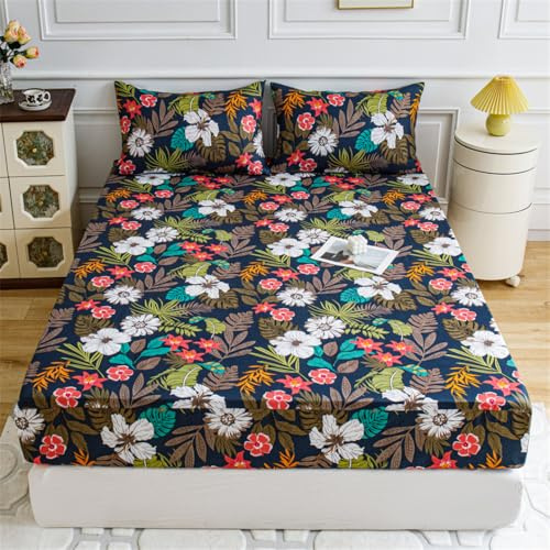 Spannbettlaken 180x200cm, Modernes Spannbettlaken mit Blumenmuster, Spannbetttuch aus Mikrofaser, Geeignet für Einzel- oder Doppelbetten, Matratzen bis 25cm, (Blumensaison Party)